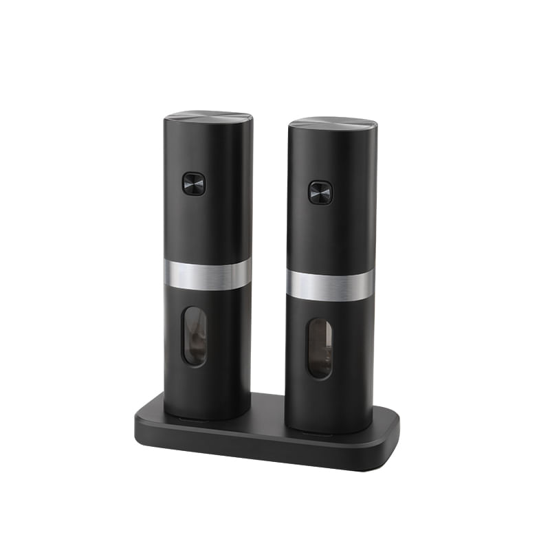 Set rasnita electrica pentru sare si piper, macinare reglabila, 70ml, lumina LED, culoare neagra