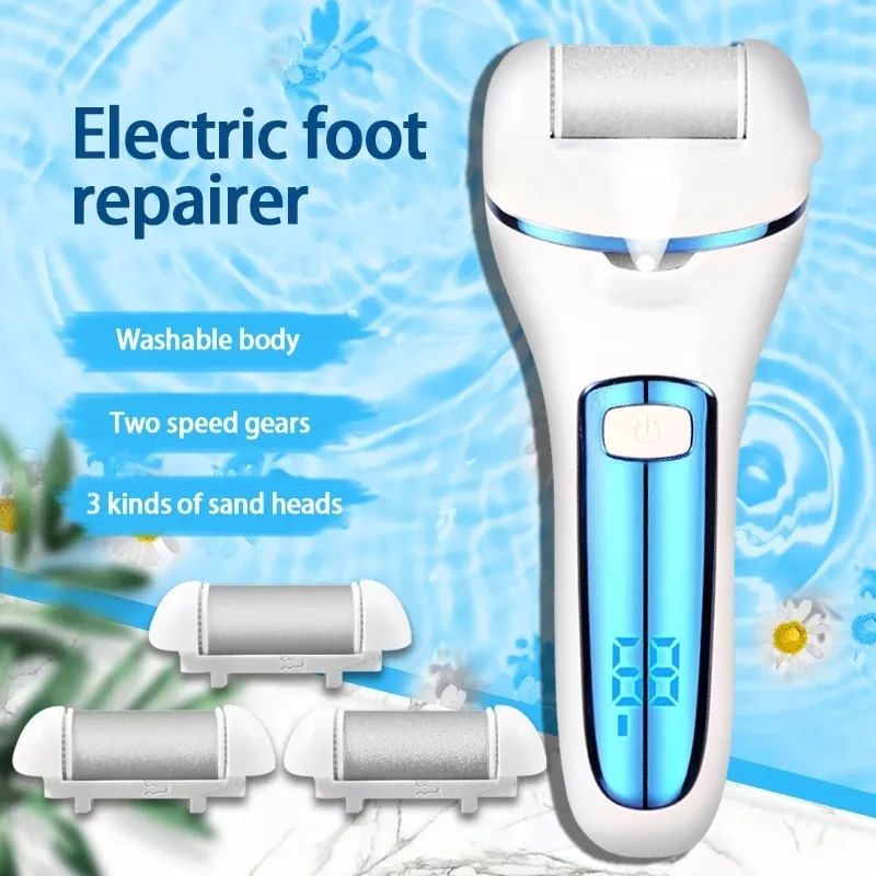 Ingrijire personala si Cosmetice - Manichiura si pedichiura - Pile cosmetice - Pila electrica pentru calcaie, 3 role, 2 viteze, afisaj LED, lumina LED, incarcare prin USB, albastra - Infinity.ro