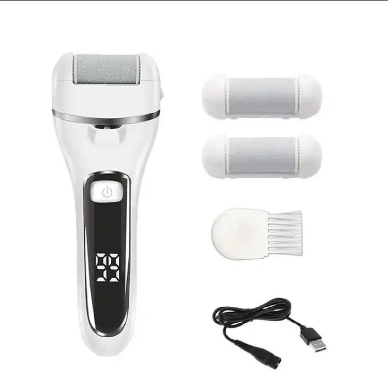 Ingrijire personala si Cosmetice - Manichiura si pedichiura - Pile cosmetice - Pila electrica pentru calcaie, 3 role, 2 viteze, afisaj LED, lumina LED, incarcare prin USB, alba - Infinity.ro
