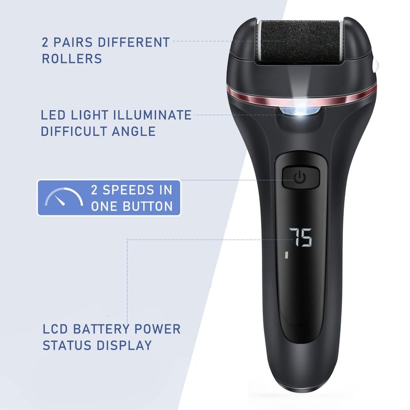 Ingrijire personala si Cosmetice - Manichiura si pedichiura - Pile cosmetice - Pila electrica pentru calcaie, 3 role, 2 viteze, afisaj LED, lumina LED, incarcare prin USB, neagra - Infinity.ro