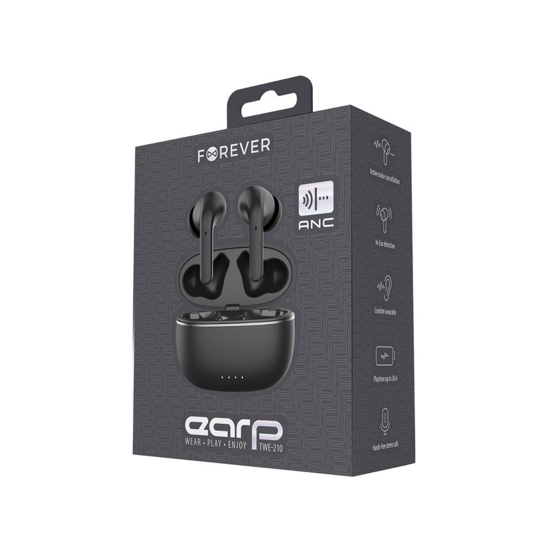 TV, Audio-Video si Foto - Portabile audio - Casti audio - Casti audio wireless Forever TWE-210 culoare neagra cu husa de incarcare - Infinity.ro