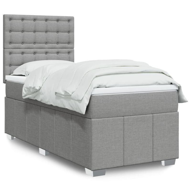 Casa si Gradina - Mobilier - Paturi si accesorii - Paturi - Pat box spring cu saltea, gri deschis, 90x190 cm, textil - Infinity.ro