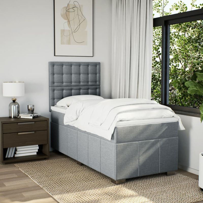 Casa si Gradina - Mobilier - Paturi si accesorii - Paturi - Pat box spring cu saltea, gri deschis, 90x190 cm, textil - Infinity.ro