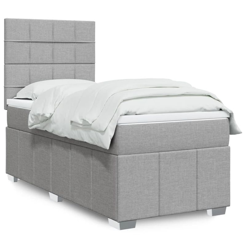 Casa si Gradina - Mobilier - Paturi si accesorii - Paturi - Pat box spring cu saltea, gri deschis, 90x190 cm, textil - Infinity.ro