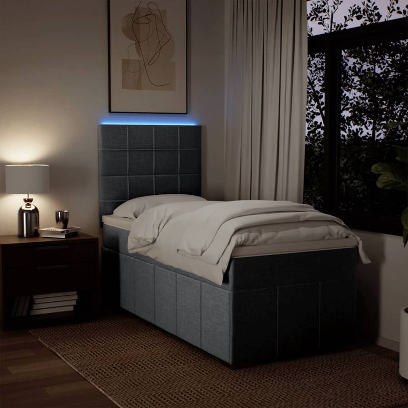 Casa si Gradina - Mobilier - Paturi si accesorii - Paturi - Pat box spring cu saltea, gri deschis, 90x190 cm, textil - Infinity.ro