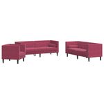 Casa si Gradina - Mobilier - Seturi de mobilier - Seturi living - Set canapele Chesterfield perne rulou 3 piese rosu vin catifea - Infinity.ro