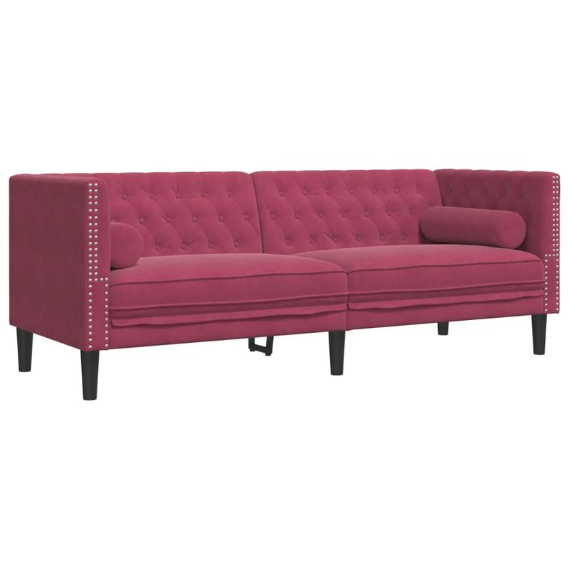 Casa si Gradina - Mobilier - Seturi de mobilier - Seturi living - Set canapele Chesterfield perne rulou 3 piese rosu vin catifea - Infinity.ro