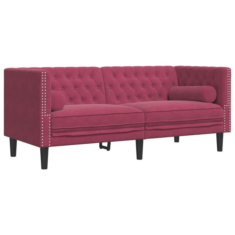 Casa si Gradina - Mobilier - Seturi de mobilier - Seturi living - Set canapele Chesterfield perne rulou 3 piese rosu vin catifea - Infinity.ro