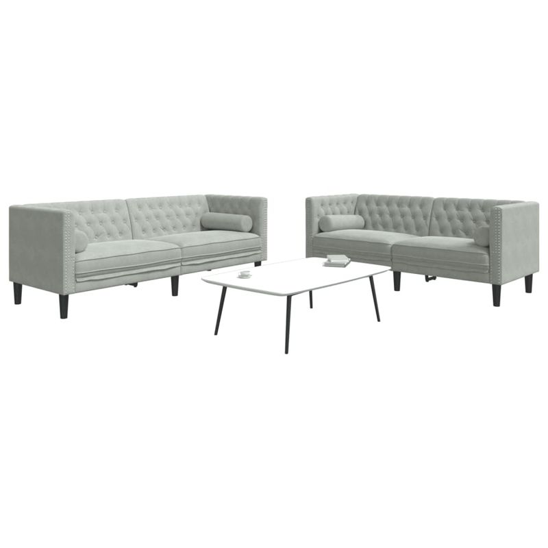 Casa si Gradina - Mobilier - Seturi de mobilier - Seturi living - Set canapele Chesterfield cu perne rulou, 2 piese, catifea, gri deschis - Infinity.ro