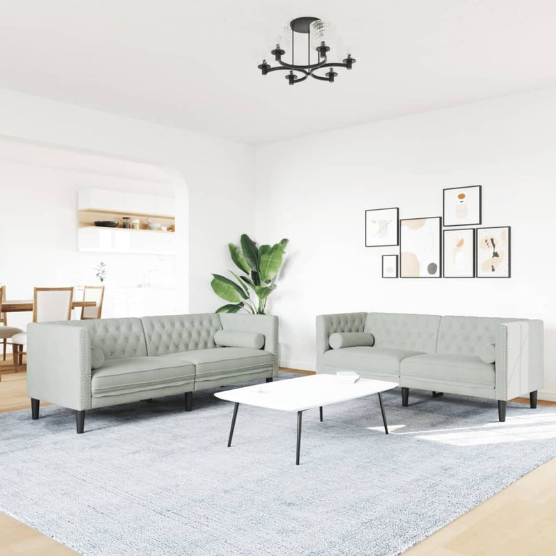 Casa si Gradina - Mobilier - Seturi de mobilier - Seturi living - Set canapele Chesterfield cu perne rulou, 2 piese, catifea, gri deschis - Infinity.ro