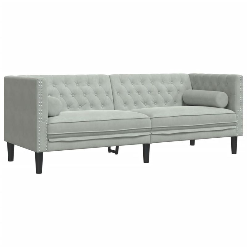 Casa si Gradina - Mobilier - Seturi de mobilier - Seturi living - Set canapele Chesterfield cu perne rulou, 2 piese, catifea, gri deschis - Infinity.ro