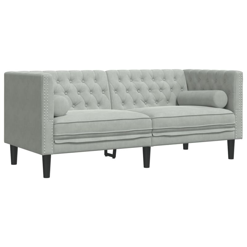 Casa si Gradina - Mobilier - Seturi de mobilier - Seturi living - Set canapele Chesterfield cu perne rulou, 2 piese, catifea, gri deschis - Infinity.ro