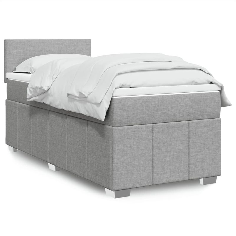 Casa si Gradina - Mobilier - Paturi si accesorii - Paturi - Pat box spring cu saltea, gri deschis, 90x200 cm, textil - Infinity.ro