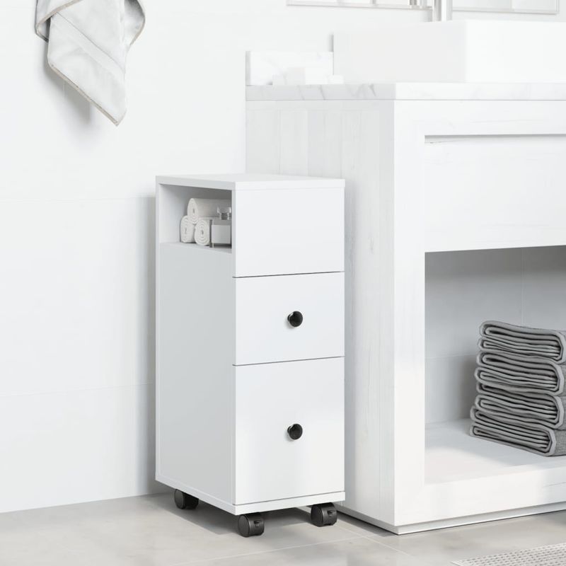 Casa si Gradina - Mobilier - Dulapuri si sifoniere - Dulapuri - Dulap de baie ingust cu roti, alb, lemn prelucrat - Infinity.ro