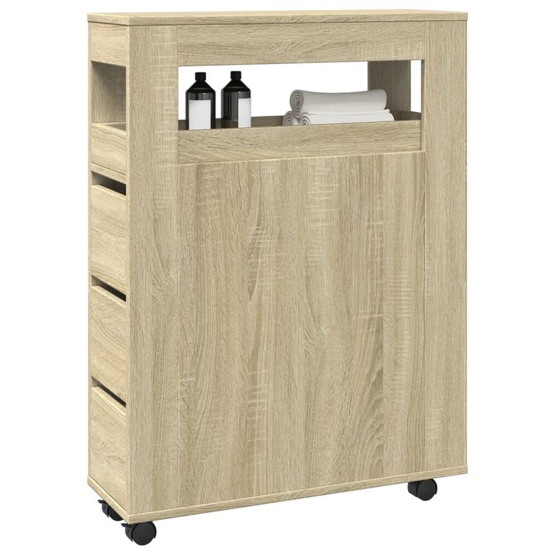 Casa si Gradina - Mobilier - Dulapuri si sifoniere - Dulapuri - Dulap de baie ingust cu roti, stejar sonoma, lemn prelucrat - Infinity.ro