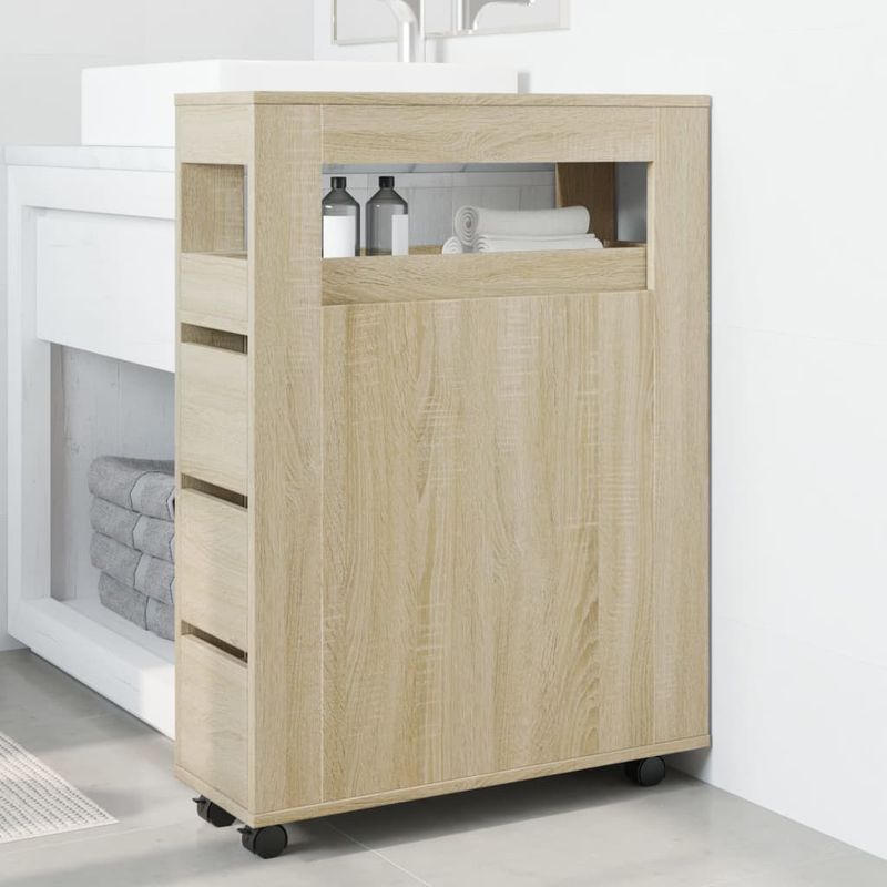 Casa si Gradina - Mobilier - Dulapuri si sifoniere - Dulapuri - Dulap de baie ingust cu roti, stejar sonoma, lemn prelucrat - Infinity.ro