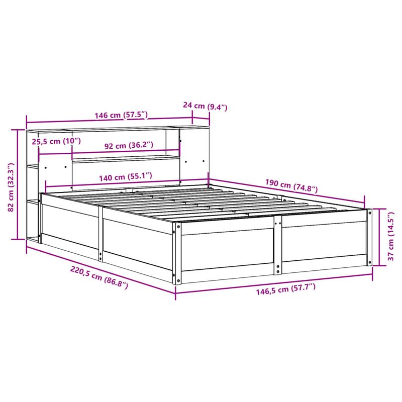 Casa si Gradina - Mobilier - Paturi si accesorii - Paturi - Cadru de pat fara saltea, alb, 140x190 cm, lemn masiv de pin - Infinity.ro