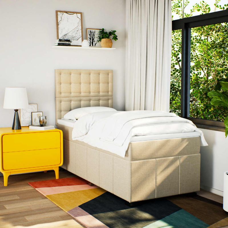 Casa si Gradina - Mobilier - Paturi si accesorii - Paturi - Pat box spring cu saltea, crem, 80x200 cm, textil - Infinity.ro