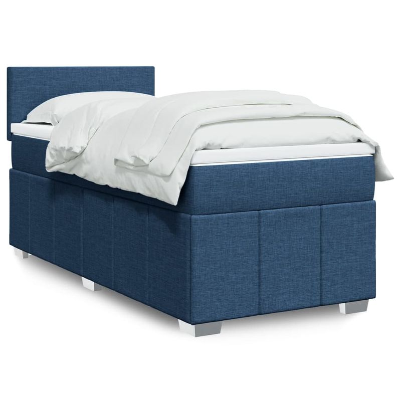 Casa si Gradina - Mobilier - Paturi si accesorii - Paturi - Pat box spring cu saltea, albastru, 90x200 cm, textil - Infinity.ro