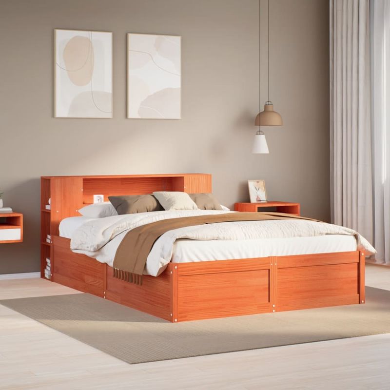 Casa si Gradina - Mobilier - Paturi si accesorii - Paturi - Cadru pat fara saltea, maro ceruit, 120x200 cm, lemn masiv pin - Infinity.ro