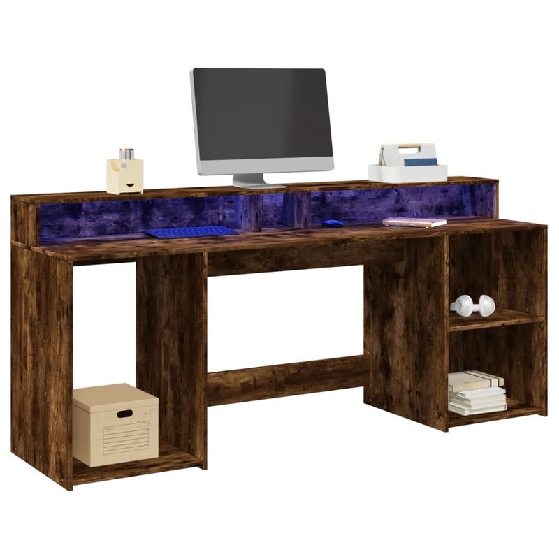 Casa si Gradina - Mobilier - Mese si birouri - Birouri - Birou cu lumini LED stejar fumuriu 200x55x91 cm lemn prelucrat - Infinity.ro