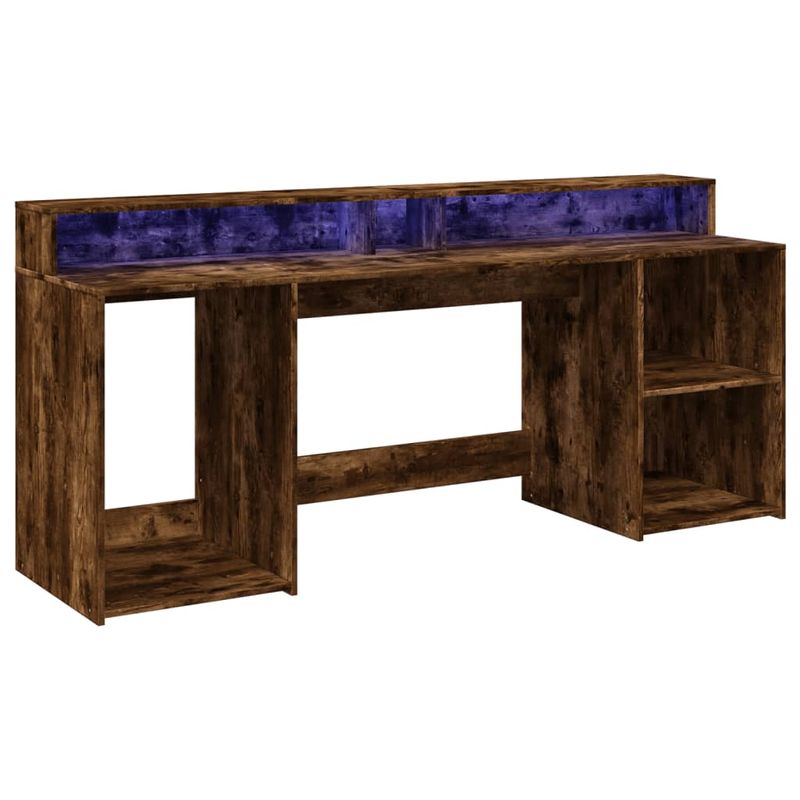 Casa si Gradina - Mobilier - Mese si birouri - Birouri - Birou cu lumini LED stejar fumuriu 200x55x91 cm lemn prelucrat - Infinity.ro