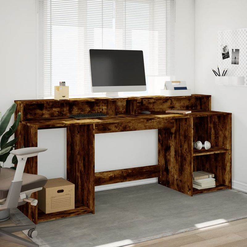 Casa si Gradina - Mobilier - Mese si birouri - Birouri - Birou cu lumini LED stejar fumuriu 200x55x91 cm lemn prelucrat - Infinity.ro