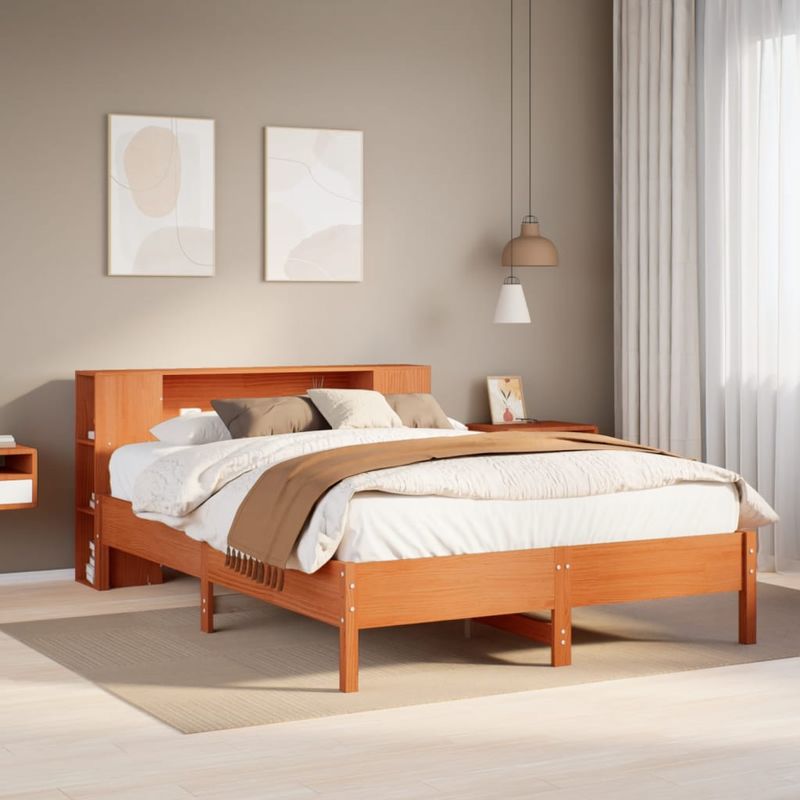 Casa si Gradina - Mobilier - Paturi si accesorii - Paturi - Pat cu biblioteca fara saltea maro 160x200 cm lemn masiv de pin - Infinity.ro