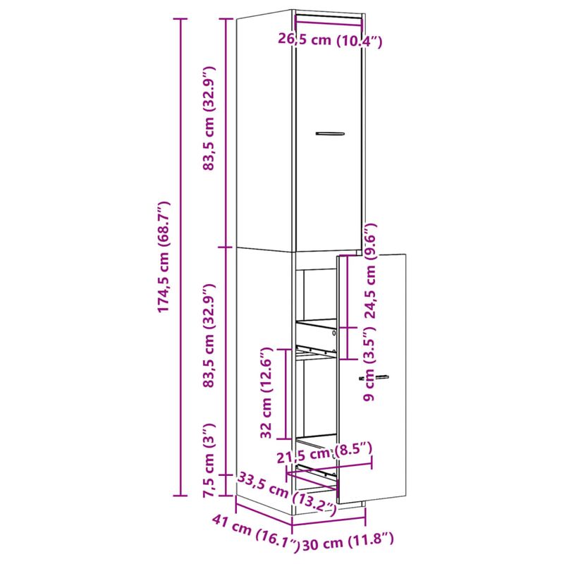 Casa si Gradina - Mobilier - Dulapuri si sifoniere - Dulapuri - Dulap de farmacie, lemn vechi, 30x41x174,5 cm, lemn prelucrat - Infinity.ro