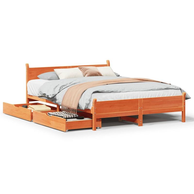 Casa si Gradina - Mobilier - Paturi si accesorii - Paturi - Cadru pat fara saltea, maro ceruit, 120x190 cm, lemn masiv pin - Infinity.ro