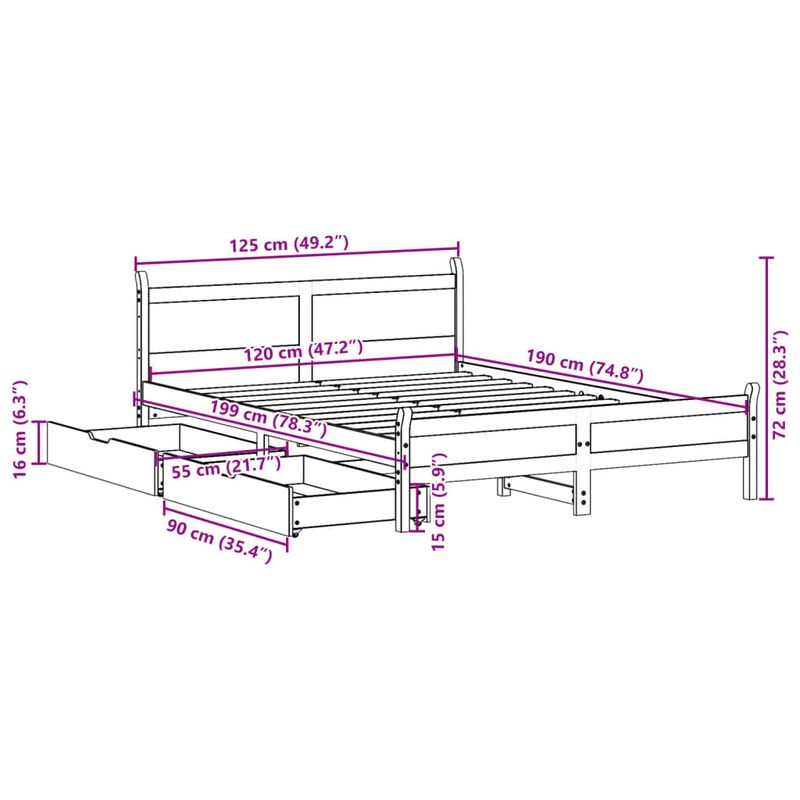 Casa si Gradina - Mobilier - Paturi si accesorii - Paturi - Cadru pat fara saltea, maro ceruit, 120x190 cm, lemn masiv pin - Infinity.ro