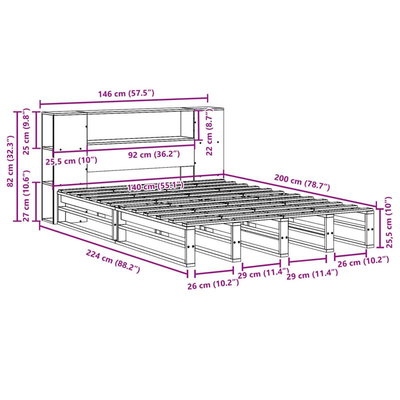 Casa si Gradina - Mobilier - Paturi si accesorii - Paturi - Pat cu biblioteca fara saltea maro ceruit 140x200 cm lemn masiv - Infinity.ro