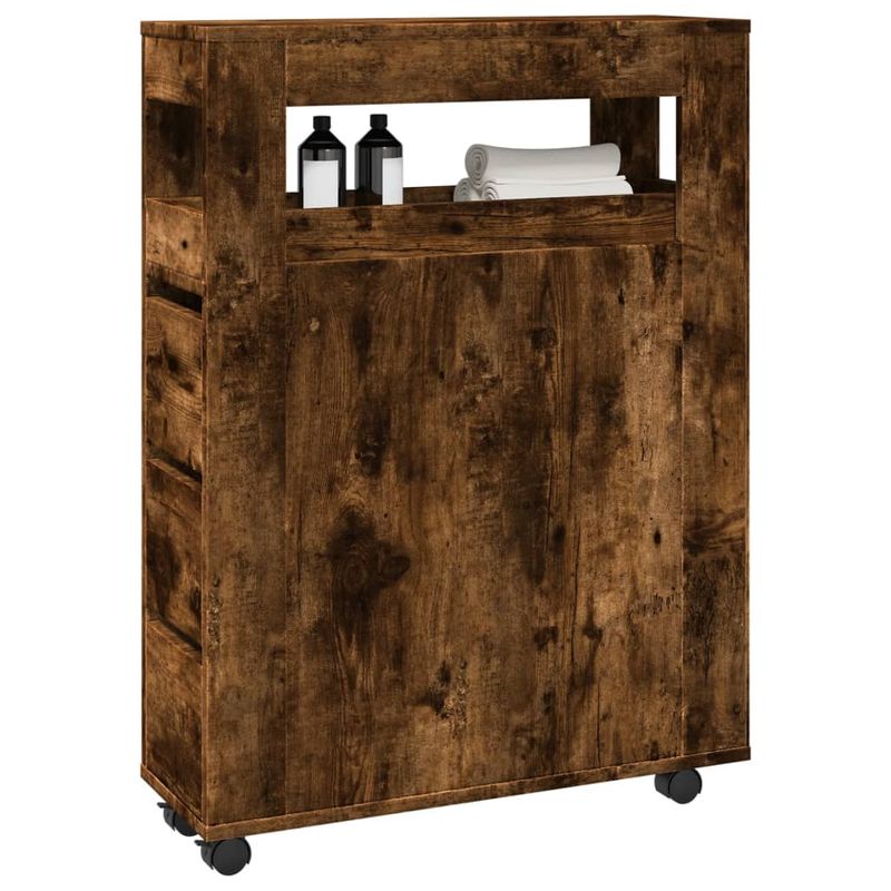 Casa si Gradina - Mobilier - Dulapuri si sifoniere - Dulapuri - Dulap de baie ingust cu roti, stejar fumuriu, lemn prelucrat - Infinity.ro