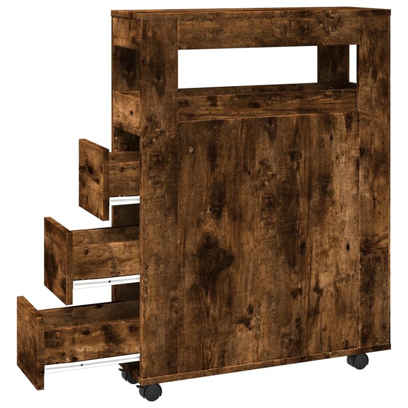 Casa si Gradina - Mobilier - Dulapuri si sifoniere - Dulapuri - Dulap de baie ingust cu roti, stejar fumuriu, lemn prelucrat - Infinity.ro
