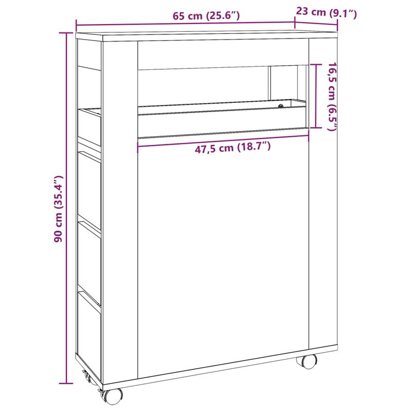 Casa si Gradina - Mobilier - Dulapuri si sifoniere - Dulapuri - Dulap de baie ingust cu roti, stejar fumuriu, lemn prelucrat - Infinity.ro