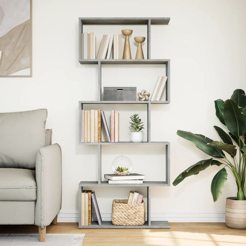 Casa si Gradina - Mobilier - Biblioteci si rafturi - Biblioteci - Biblioteca/separator 5 niveluri gri beton 70x24x161 cm lemn - Infinity.ro