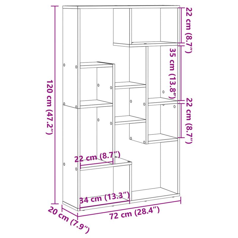 Casa si Gradina - Mobilier - Biblioteci si rafturi - Biblioteci - Biblioteca, stejar artizanal, 72x20x120 cm, lemn prelucrat - Infinity.ro