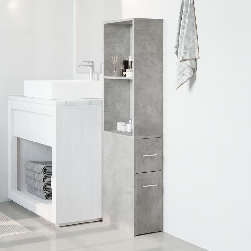 Casa si Gradina - Mobilier - Dulapuri si sifoniere - Dulapuri - Dulap de baie ingust cu roti, gri beton, lemn prelucrat - Infinity.ro