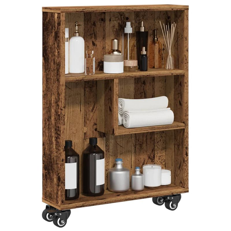 Casa si Gradina - Mobilier - Biblioteci si rafturi - Biblioteci - Carucior depozitare ingust lemn vechi 48x13x68cm lemn prelucrat - Infinity.ro