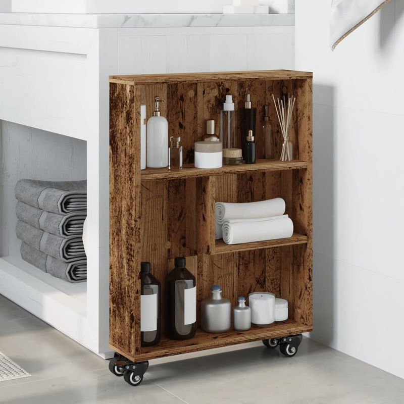 Casa si Gradina - Mobilier - Biblioteci si rafturi - Biblioteci - Carucior depozitare ingust lemn vechi 48x13x68cm lemn prelucrat - Infinity.ro