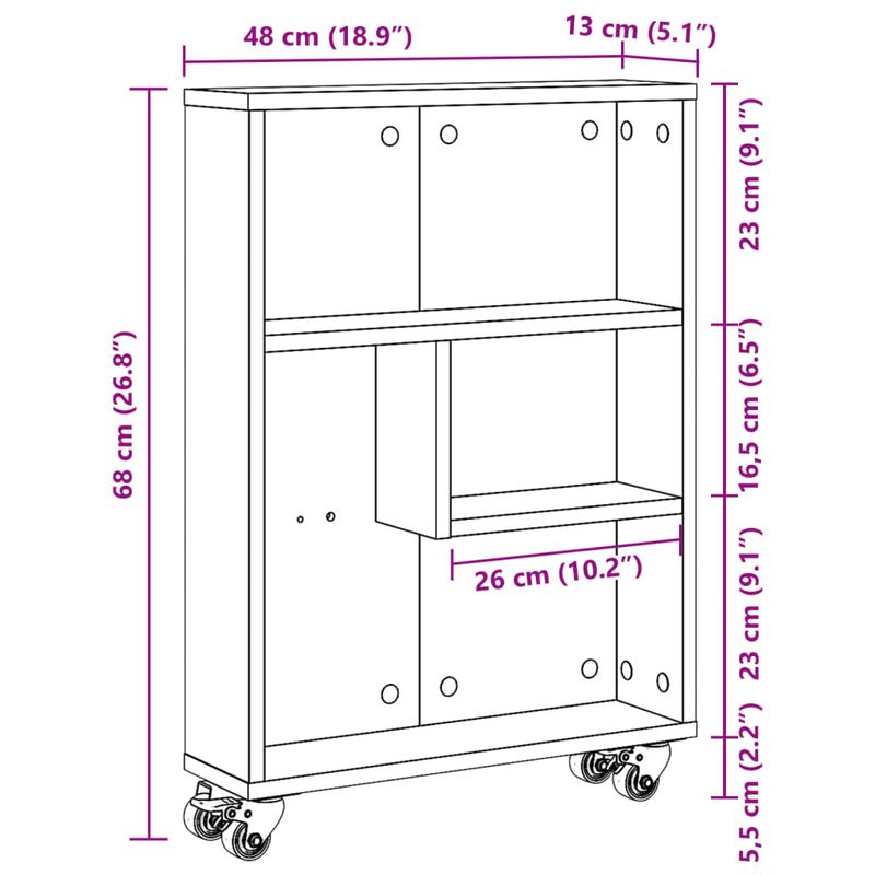 Casa si Gradina - Mobilier - Biblioteci si rafturi - Biblioteci - Carucior depozitare ingust lemn vechi 48x13x68cm lemn prelucrat - Infinity.ro