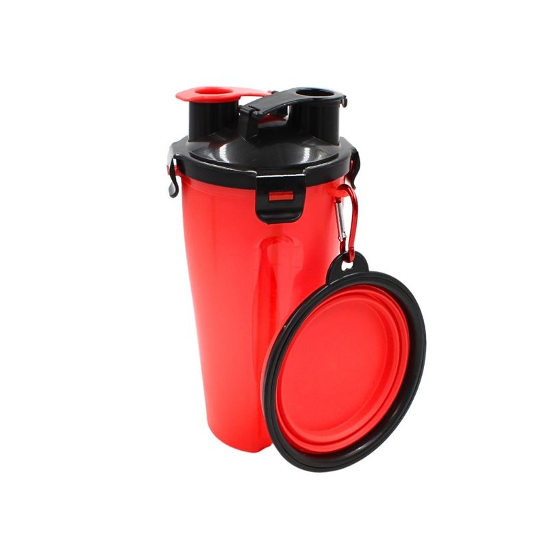 Petshop - Accesorii petshop - Castroane si adapatori - Set hrana animale, apa si mancare, compartimente duble 440 ml, Dogs Collection, fara BPA, FSC, rosu cu negru - Infinity.ro