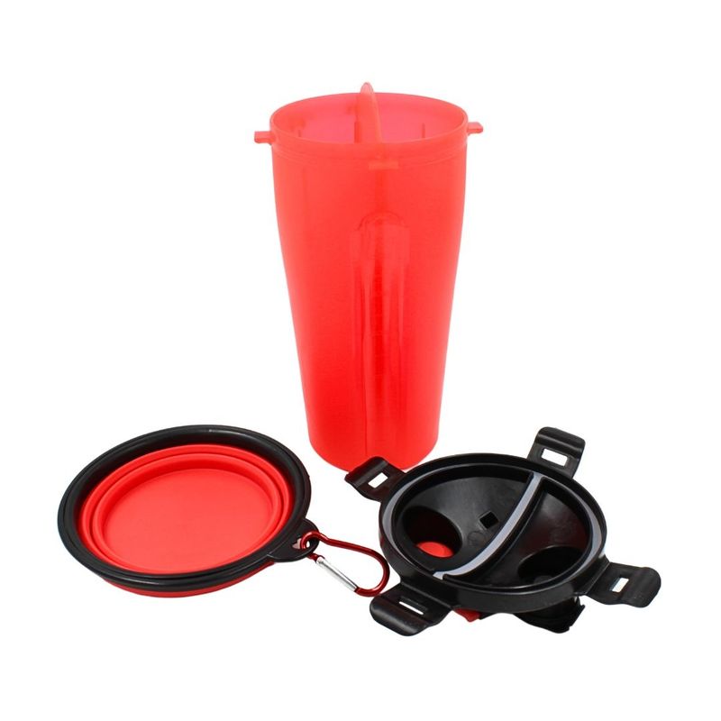 Petshop - Accesorii petshop - Castroane si adapatori - Set hrana animale, apa si mancare, compartimente duble 440 ml, Dogs Collection, fara BPA, FSC, rosu cu negru - Infinity.ro