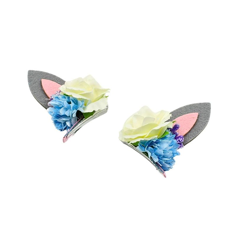Fashion, accesorii si bijuterii - Copii - Accesorii copii - Accesorii pentru par copii - Set 2 clame Zooky urechiuse trandafiri albi cu albastru - Infinity.ro