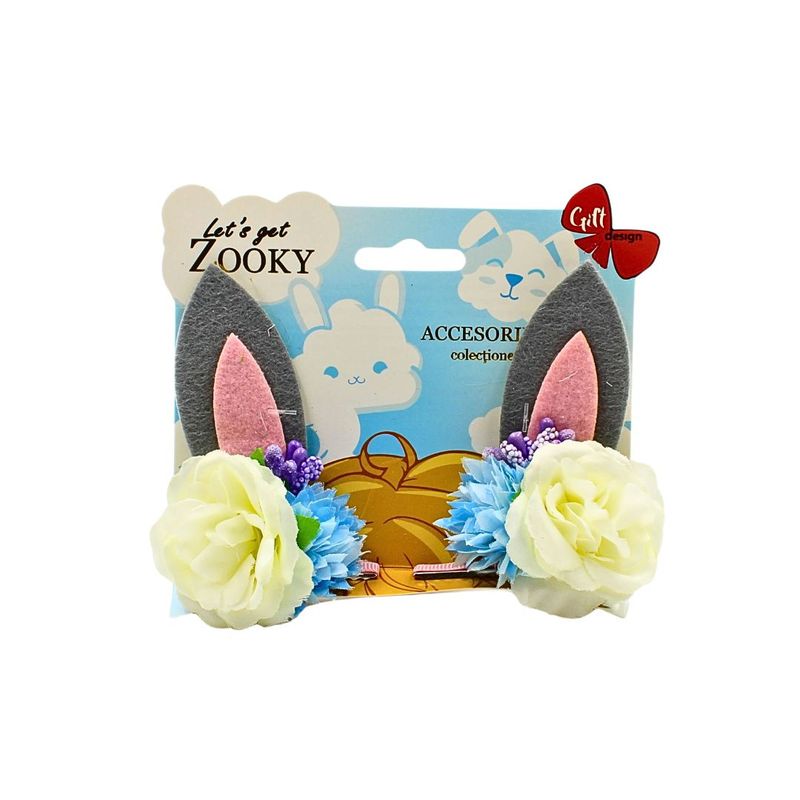 Fashion, accesorii si bijuterii - Copii - Accesorii copii - Accesorii pentru par copii - Set 2 clame Zooky urechiuse trandafiri albi cu albastru - Infinity.ro