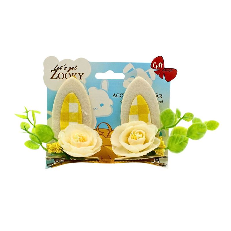 Fashion, accesorii si bijuterii - Copii - Accesorii copii - Accesorii pentru par copii - Set 2 clame Zooky urechiuse alb-galben - Infinity.ro