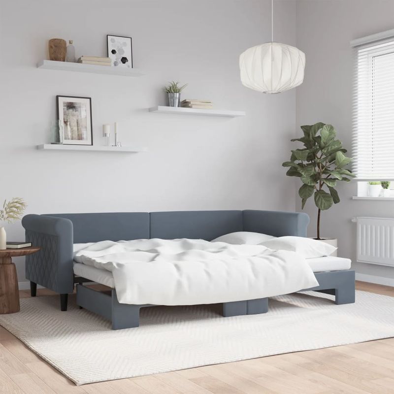 Casa si Gradina - Mobilier - Paturi si accesorii - Paturi - Pat de zi cu extensie, gri inchis, 80x200 cm, catifea - Infinity.ro