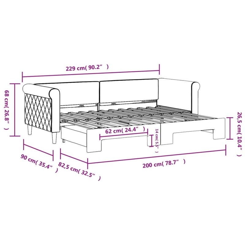Casa si Gradina - Mobilier - Paturi si accesorii - Paturi - Pat de zi cu extensie, gri inchis, 80x200 cm, catifea - Infinity.ro