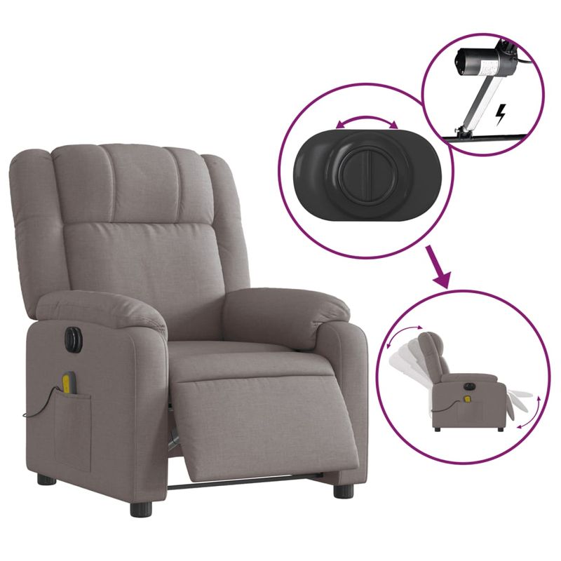 Ingrijire personala si Cosmetice - Sanatate si wellness - Articole wellness - Fotolii de masaj - Fotoliu electric de masaj rabatabil, gri taupe, textil - Infinity.ro