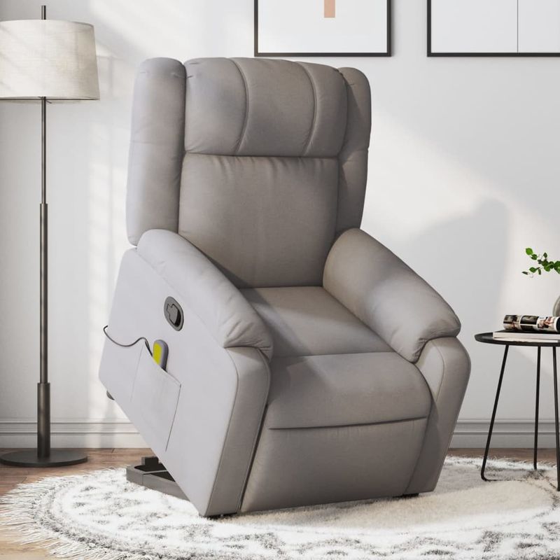 Ingrijire personala si Cosmetice - Sanatate si wellness - Articole wellness - Fotolii de masaj - Fotoliu rabatabil de masaj cu ridicare, gri taupe, textil - Infinity.ro